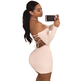 Summer Dress Sexy Back Lace Up Off The Shoulder Mini Dress Women Bodycon Club Dresses Fashion Vestidos (Color: White, size: S)