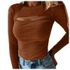 Autumn Sexy Women Blouses Chest Cutout Long-sleeved Ribbed Solid Color Tops Women Casual Tops Sexy Hollow Out Blouses